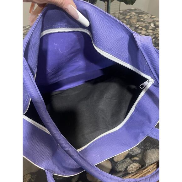 Cancun Mexico 18" Large Striped Beach Tote Bag, Purple, Zippered Beach Towel Bag - Picture 4 of 5